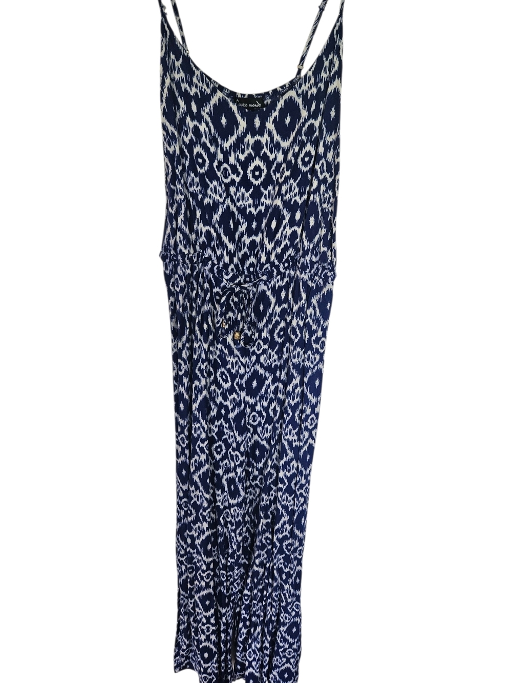 Blue & White Ikat Maxi Wide Leg Jumpsuit